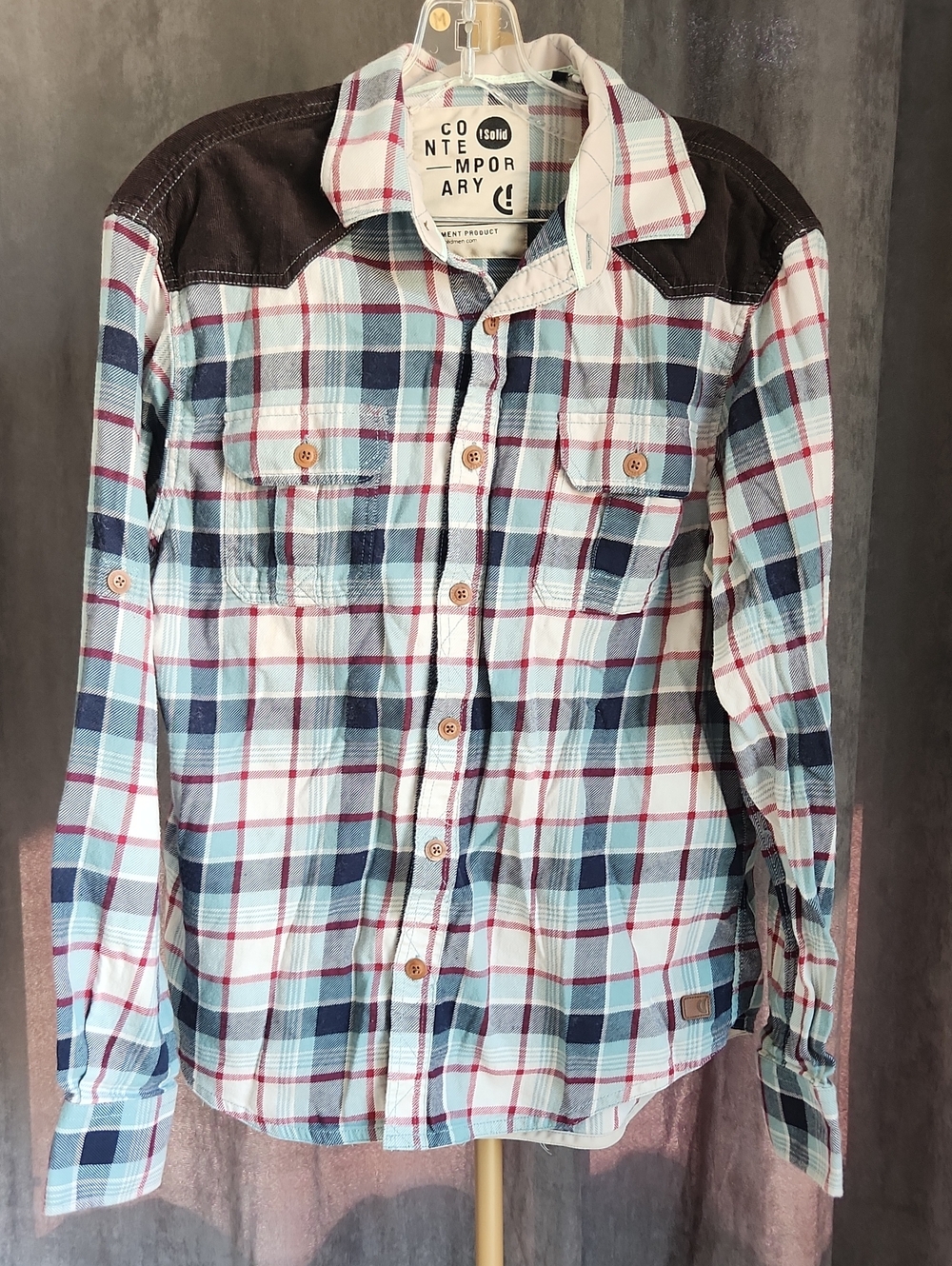 Contemporary Solid Plaid Button-Up Shirt - Red, Blue, White